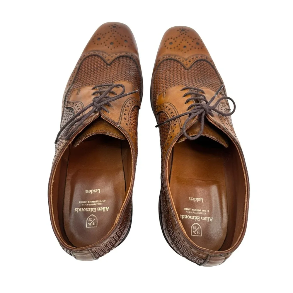Allen Edmonds Leiden Weave Wingtip Bluchers Brown Leather Dress Shoes 14 1996